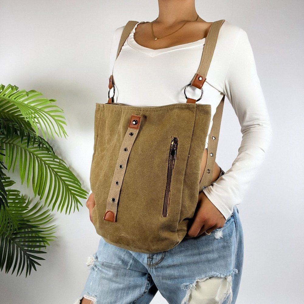 Vintage Canvas Boho Granola Girl Gorpcore Backpack Tote Laptop School Work Bag